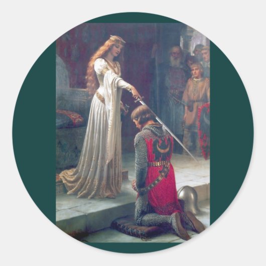 Lady queen ridder ridder antiek schilderij ronde sticker (Voorkant)