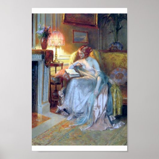 Lady reading by the lamp. poster (Voorkant)