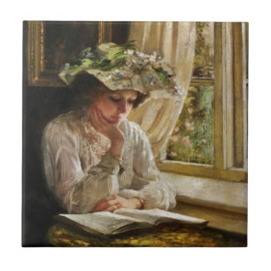 Lady Reading by Window Tegeltje