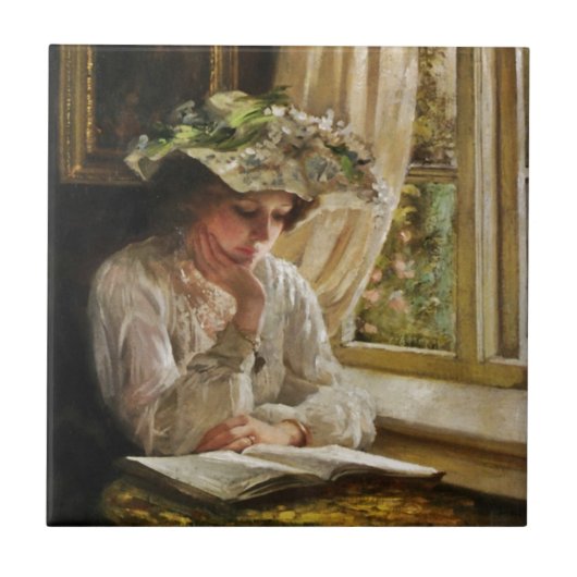 Lady Reading by Window Tegeltje (Voorkant)