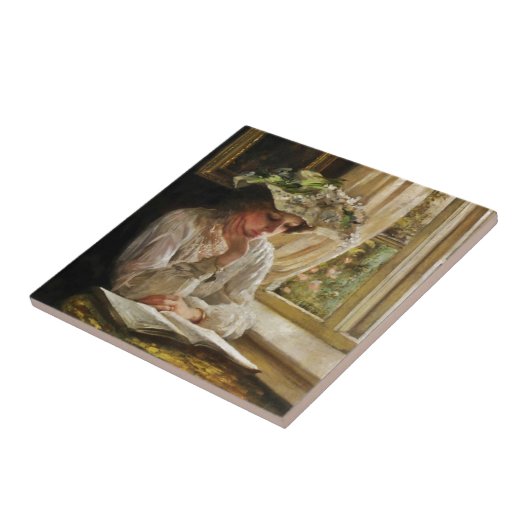 Lady Reading by Window Tegeltje (Zijkant)