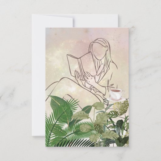 Lady Reading met planten en koffiekaart Bedankkaart (Voorkant)