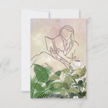Lady Reading met planten en koffiekaart