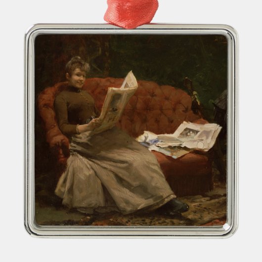 Lady Reading Metalen Ornament (Voorkant)
