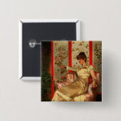Lady Reading Vierkante Button 5,1 Cm (Voorkant /achterkant)