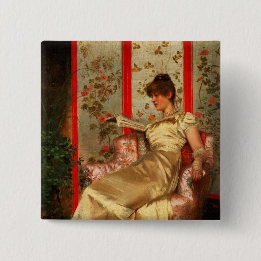 Lady Reading Vierkante Button 5,1 Cm (Voorkant)