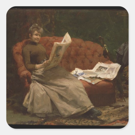 Lady Reading Vierkante Sticker (Voorkant)