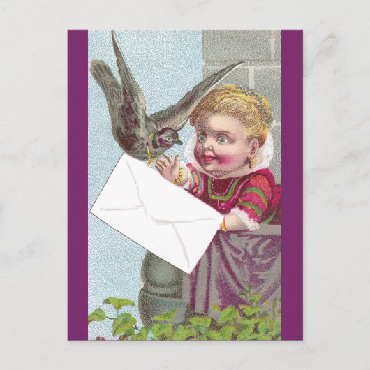 Lady Receives Mail Via Pigeon Briefkaart (Voorkant)