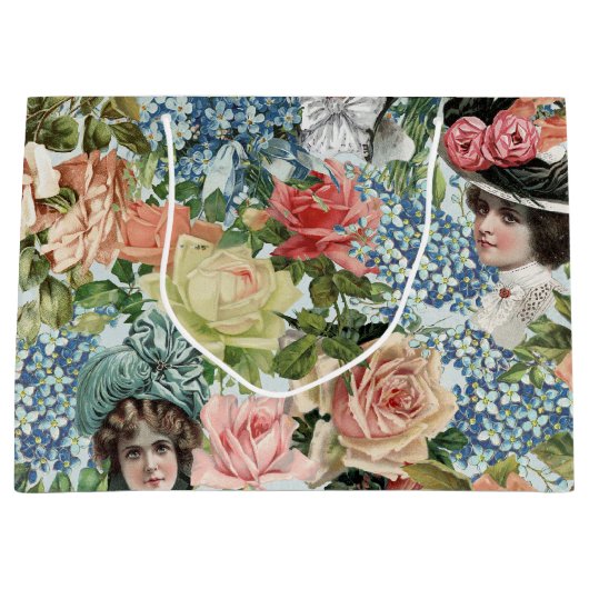  Lady Retro botanisch ventilatorpatroon Groot Cadeauzakje (Voorkant)