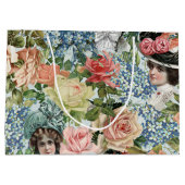  Lady Retro botanisch ventilatorpatroon Groot Cadeauzakje (Achterkant)