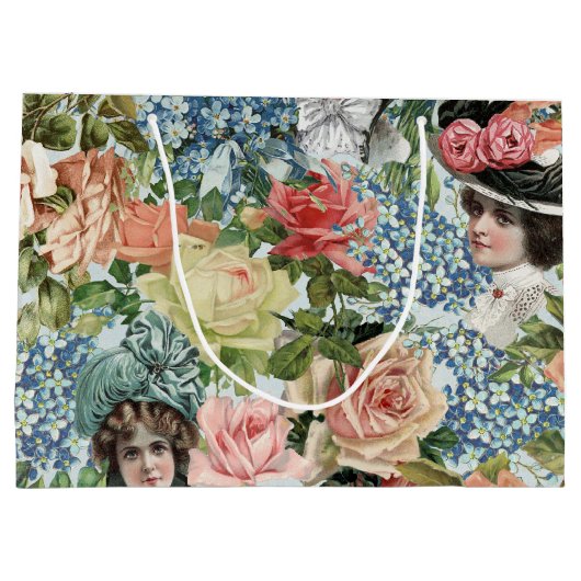 Lady Retro botanisch ventilatorpatroon Groot Cadeauzakje (Achterkant)