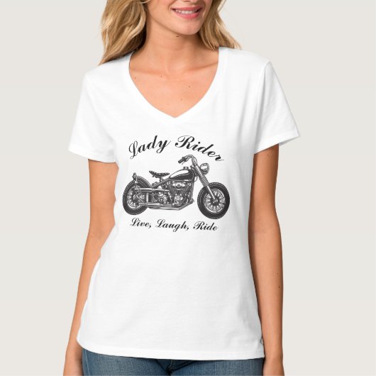 Lady Rider Motorcycle Live, Laugh, Ride T-shirt (Voorkant)