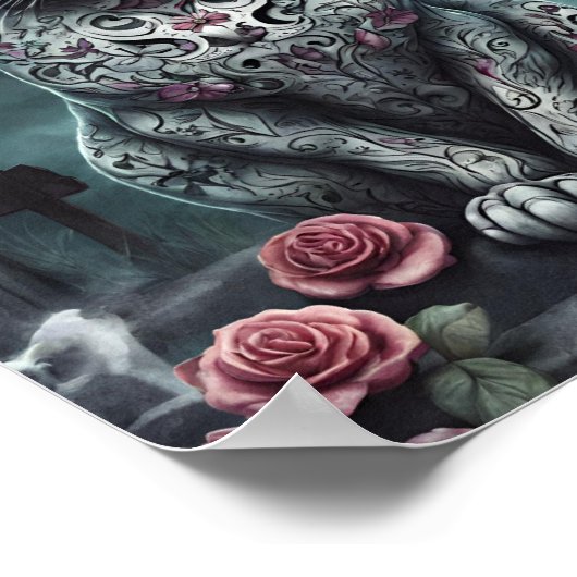 "Lady Roos" Gothic, Dag van de Doden, White Cat Poster (Hoek)