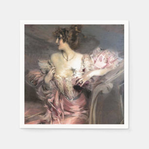  Lady Roze  Mode Antiek Schilderij Servetten