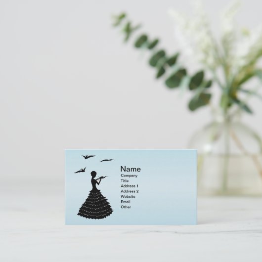 Lady Ruffled Dress Fancy Duiven in Zwart Silhouet Visitekaartje (Staand voorkant)