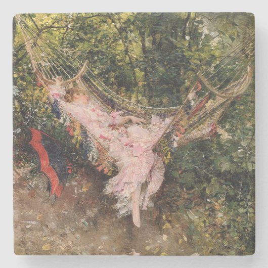 Lady Rust in een hangmat (door Giovanni Boldini) Stenen Onderzetter (Voorkant)