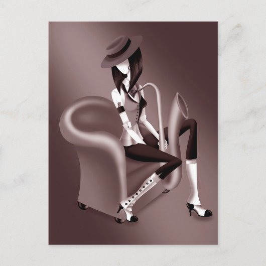 Lady Saxofonist Briefkaart met flair (Voorkant)