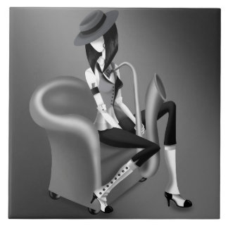 Lady Saxofonist - Jazz-geïnspireerde decoratieve T Tegeltje