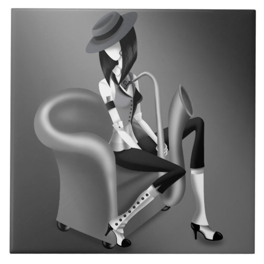 Lady Saxofonist - Jazz-geïnspireerde decoratieve T Tegeltje (Voorkant)