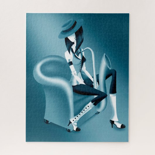 Lady Saxofonist - Jazz-geïnspireerde Jigsaw Puzzel (Verticaal)