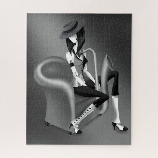 Lady Saxofonist - Jazz-geïnspireerde Jigsaw Puzzel (Verticaal)