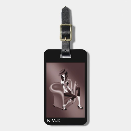 Lady Saxofonist met jazzflair Bagagelabel (Voorkant verticaal)