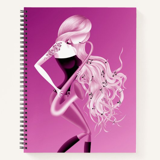 Lady saxofonist muzikant notitieboek (Voorkant)