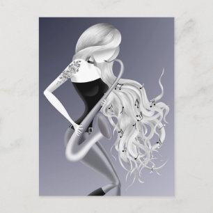 Lady Saxofoniste monochroom grijze ansichtkaart Briefkaart
