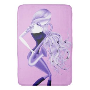 Lady Saxophonist Pink & Paarse Bath Mat