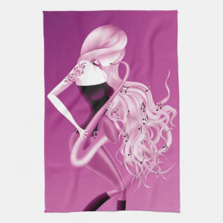 Lady Saxophonist Pink Tea Towel Theedoek