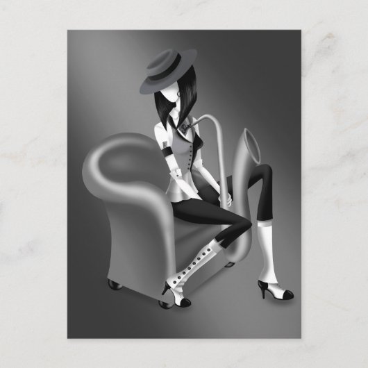 Lady Saxophonist Postcard with Vintage  Flair Briefkaart (Voorkant)