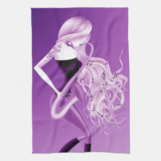 Lady Saxophonist Purple Tea Towel Theedoek