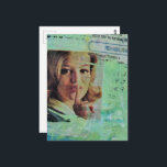 Lady says quiet Mixed Media Collage Briefkaart<br><div class="desc">A mixed media collage made and photographed by Angelandspot in the year 2026 with vintage images from a magazine from 1968 on a colorful  background collage of various papers painted over to unify them before making the collage on top of that layer.</div>