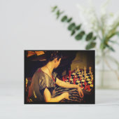 Lady schaakster  kunst negentiende eeuw briefkaart (Staand voorkant)