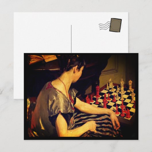 Lady schaakster  kunst negentiende eeuw briefkaart (Voorkant / Achterkant)