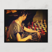 Lady schaakster  kunst negentiende eeuw briefkaart (Voorkant)