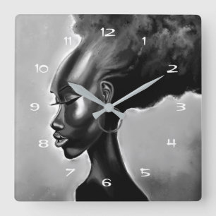 Lady Shy -  Afrikaanse vrouwschilder - elegant Vierkante Klok