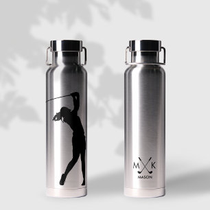Lady Silver met zwarte moderne golfer-monogram Waterfles