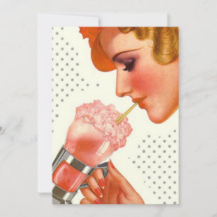 Lady Sips Soda Fountain Blank Invitation Kaart