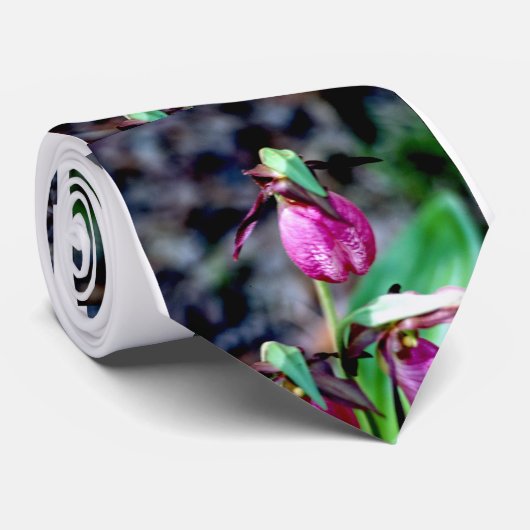 Lady Slipper I, roze groene tuin Stropdas (Opgerold)