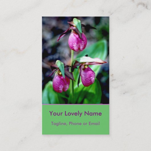 Lady Slipper I, roze magenta groene tuin Visitekaartje (Voorkant)