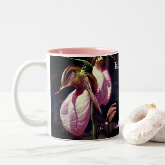 Lady Slipper Orchid Flower Pair op maat Tweekleurige Koffiemok (Met donut)