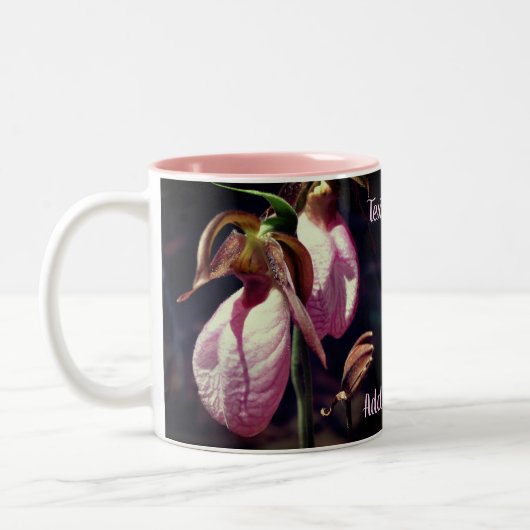 Lady Slipper Orchid Flower Pair op maat Tweekleurige Koffiemok (Links)