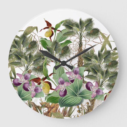 Lady Slipper Orchid Flower Palms Wall klok (Voorkant)