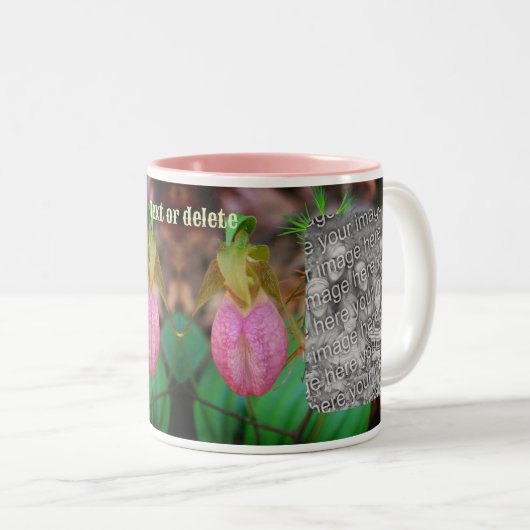 Lady Slipper Orchid Lijst Uw foto toevoegen Tweekleurige Koffiemok (Voorkant rechts)