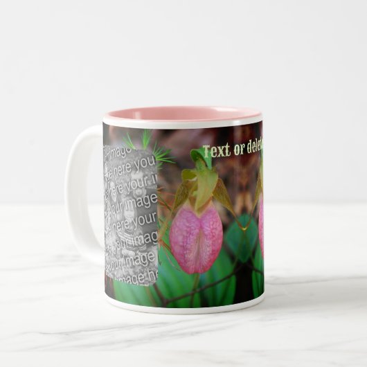 Lady Slipper Orchid Lijst Uw foto toevoegen Tweekleurige Koffiemok (Voorkant links)