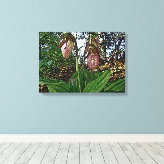 Lady Slipper Orchid Wildflower Canvas Afdruk (Insitu (Houten vloer))