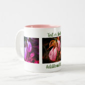 Lady Slipper Pair Flower-fotografie op maat Tweekleurige Koffiemok (Voorkant links)