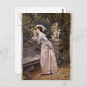 Lady Smelling-Rozen Briefkaart (Voorkant / Achterkant)