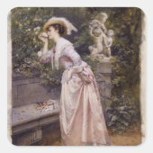 Lady Smelling-Rozen Vierkante Sticker (Voorkant)